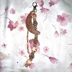 Pink Beaded Crescent Keychain